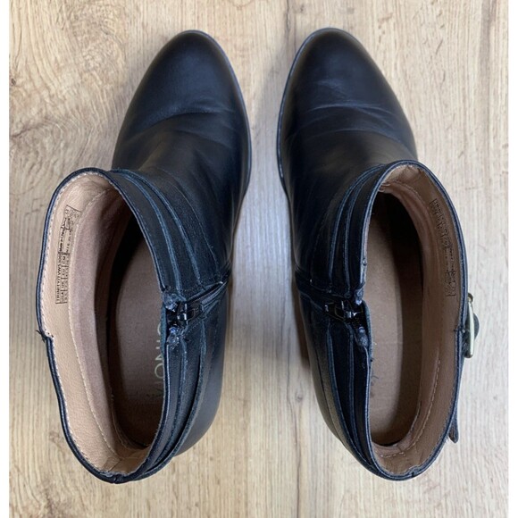 Vionic Women's Trinity Black Leather Ankle Boots Sz 9.5 Gold Buckle Straps Shors - Picture 12 of 16